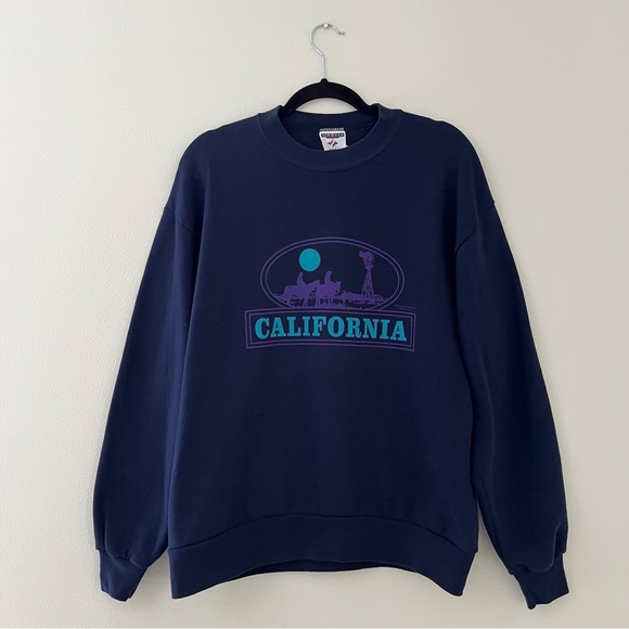 Vintage Navy Blue California Crew Neck Jerzees 1987 Size Large Made In USA - Picture 1 of 7